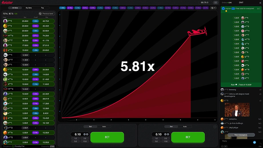 A computer screen of aviator game with a graph on it