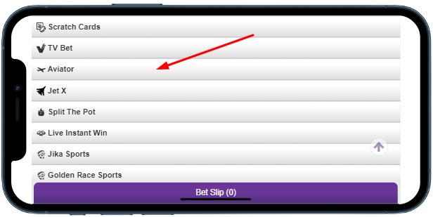 A screen shot of a cell phone with a play button and arrow to point the aviator game

