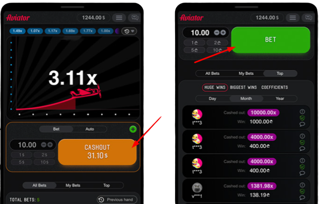A screenshot of a cell phone with aviator game interface and the time displayed