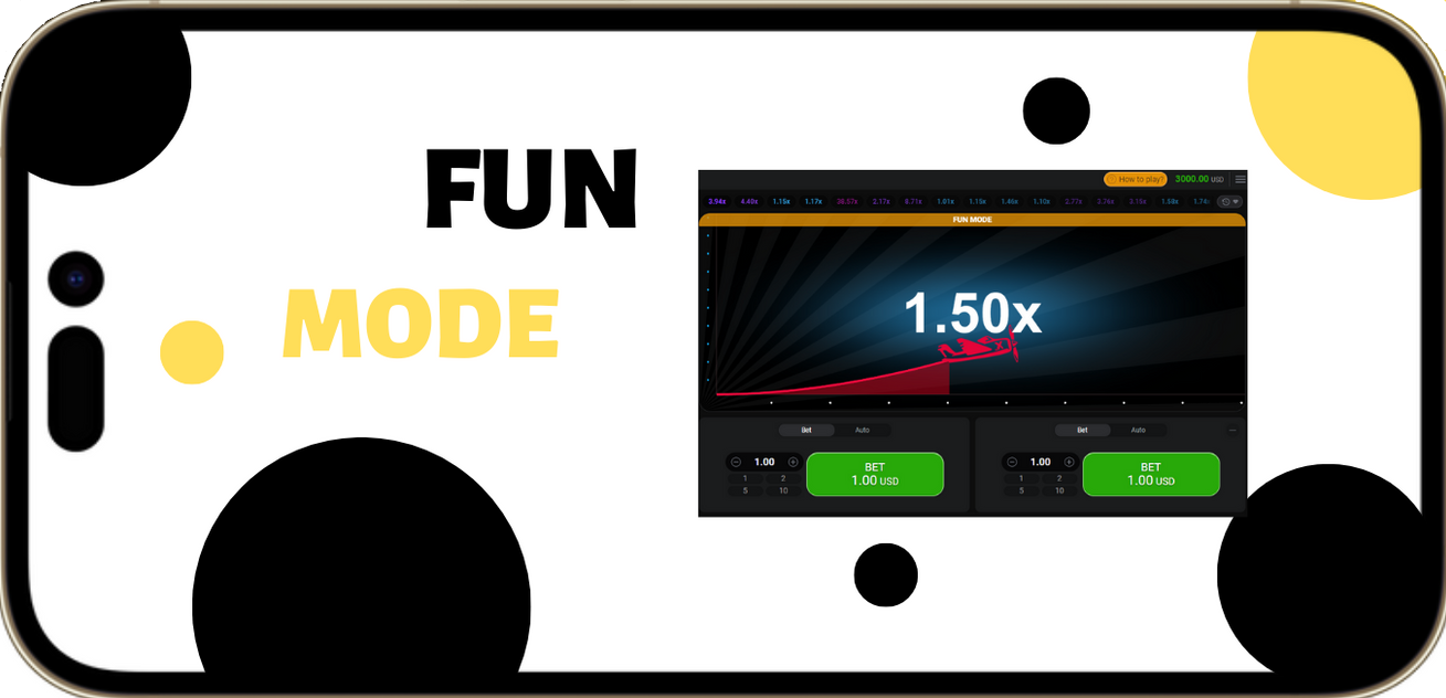 A picture of a cell phone with the text fun mode on it

